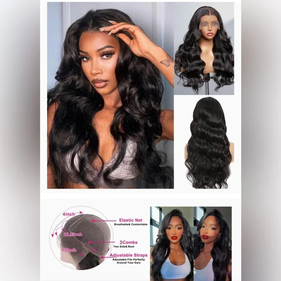 NewTransparent Lace Front Wig Remy Human Hair 1B Natural Black HD Lace 22inches